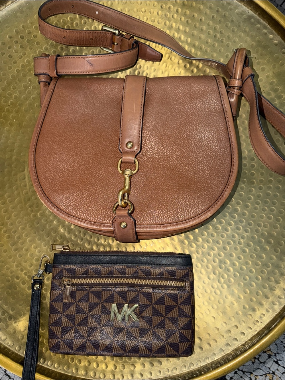 Bundle Michael Kors Tan Brown Leather Saddle Crossbody with Leather Wallet